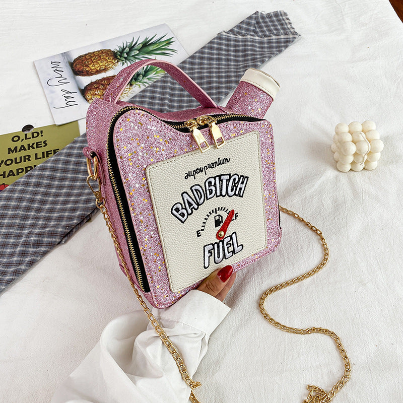 Embroidered Letter Oiler Crossbody Bag