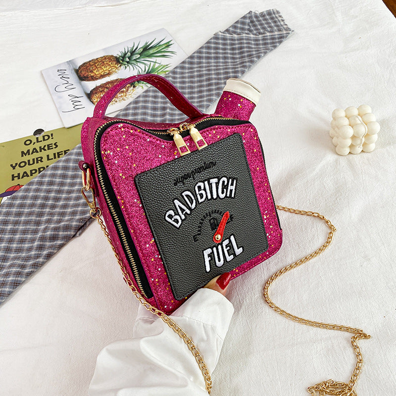 Embroidered Letter Oiler Crossbody Bag