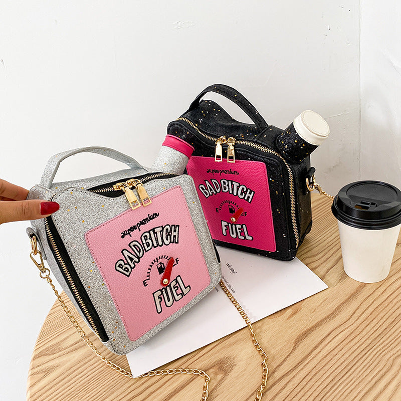 Embroidered Letter Oiler Crossbody Bag