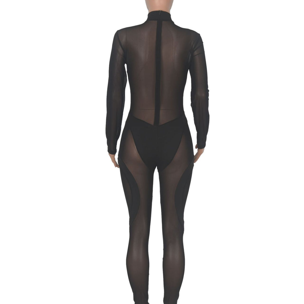 Mid Neck Perspective Mesh Stitched Jumpsuit