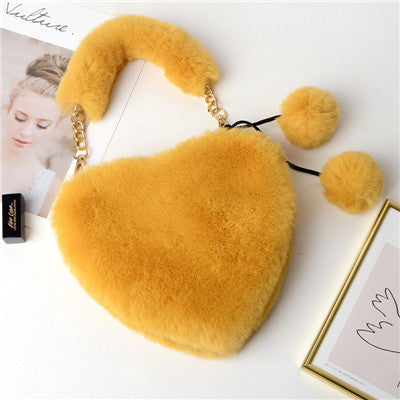 Solid Color Fluffy Soft Fur Cute Heart Bag