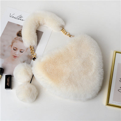 Solid Color Fluffy Soft Fur Cute Heart Bag