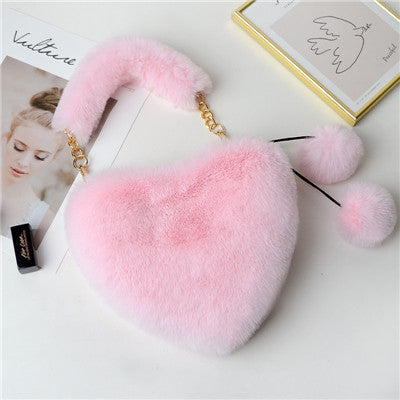 Solid Color Fluffy Soft Fur Cute Heart Bag