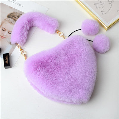 Solid Color Fluffy Soft Fur Cute Heart Bag