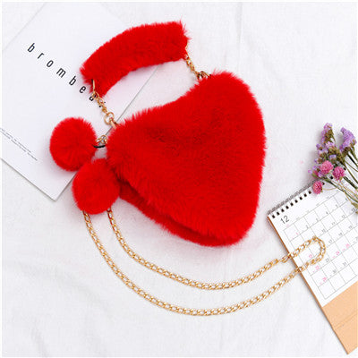 Solid Color Fluffy Soft Fur Cute Heart Bag