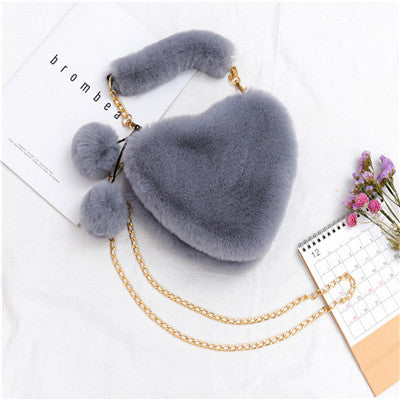 Solid Color Fluffy Soft Fur Cute Heart Bag