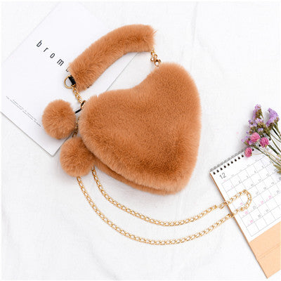 Solid Color Fluffy Soft Fur Cute Heart Bag