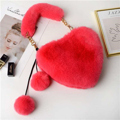 Solid Color Fluffy Soft Fur Cute Heart Bag