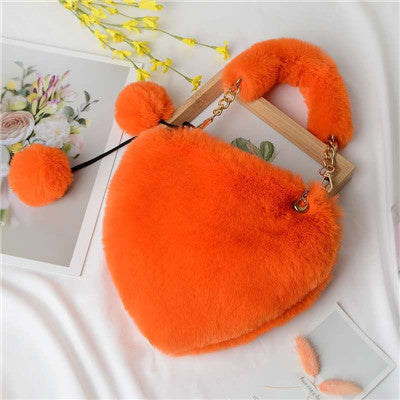 Solid Color Fluffy Soft Fur Cute Heart Bag