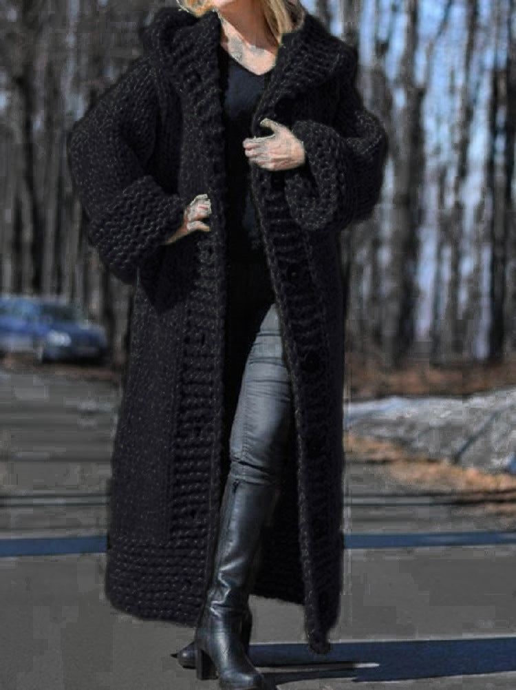 Hooded Cardigan Thickened Sweater Long Sweater