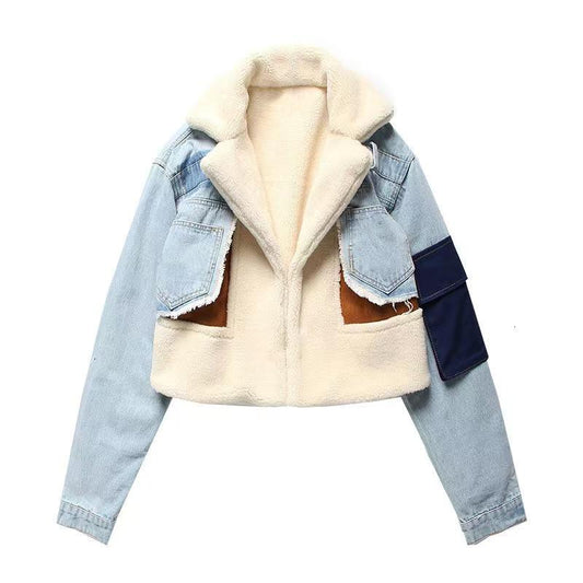 New fashion fleece Jean Patchwork Coat Jacket