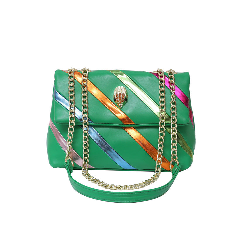 Color Contrast Patchwork Metal Toe Cap Crossbody Chain Bag