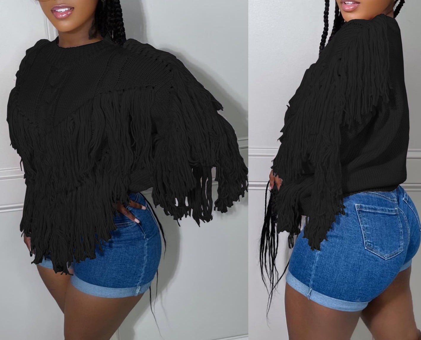 Knitted Hand Crochet Tassel Sweater Top