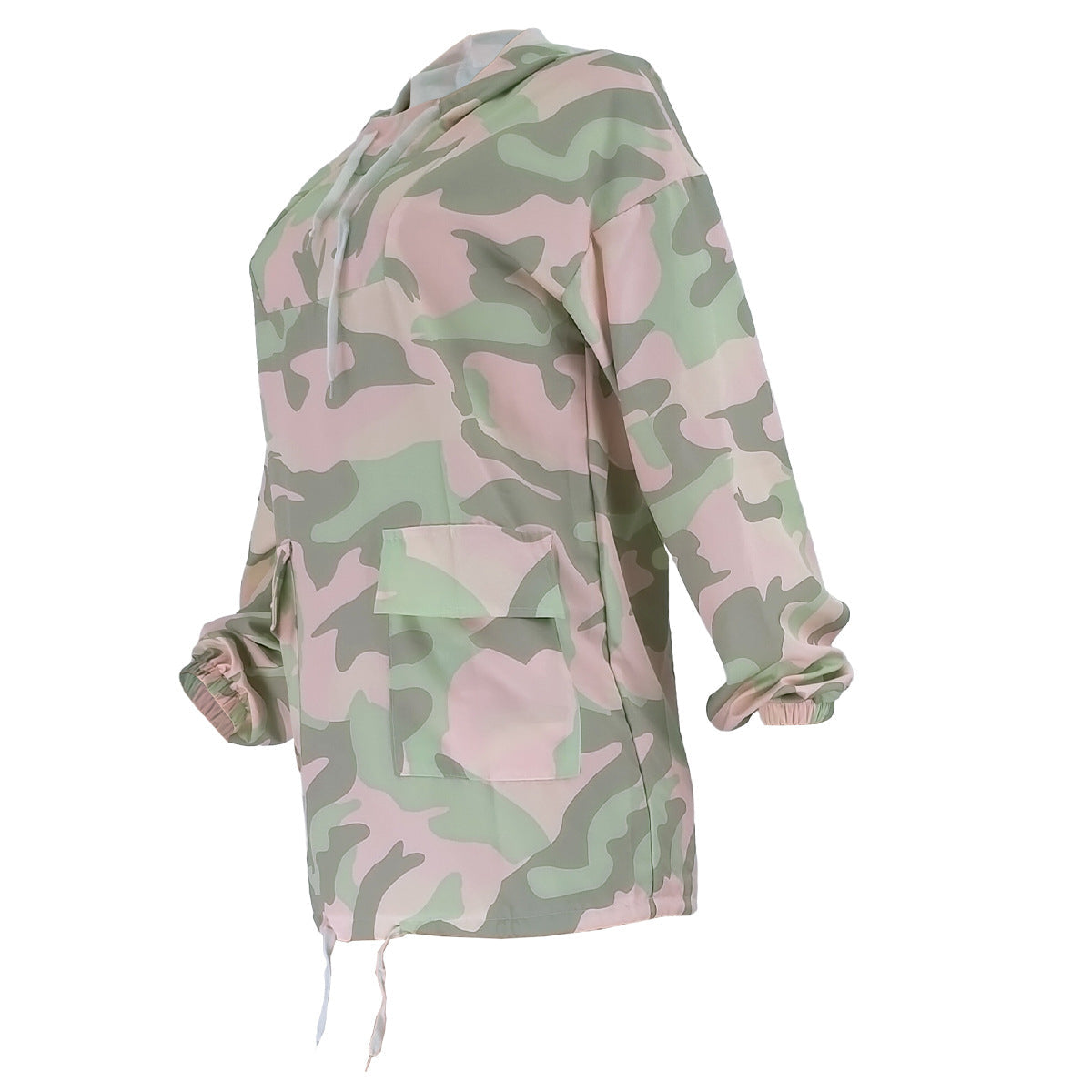 Camouflage Pocket Hooded Drawstring Dress