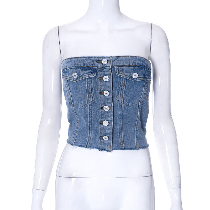 Denim Slim-Fit Buttoned Tank-Top