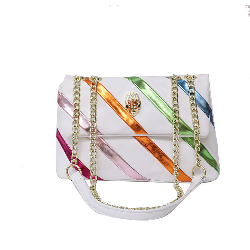 Color Contrast Patchwork Metal Toe Cap Crossbody Chain Bag