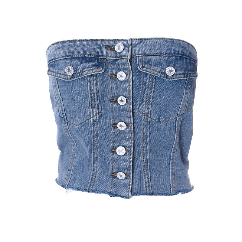 Denim Slim-Fit Buttoned Tank-Top