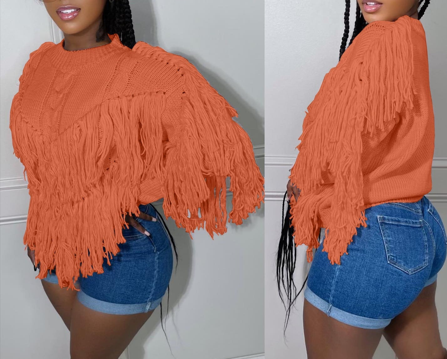 Knitted Hand Crochet Tassel Sweater Top