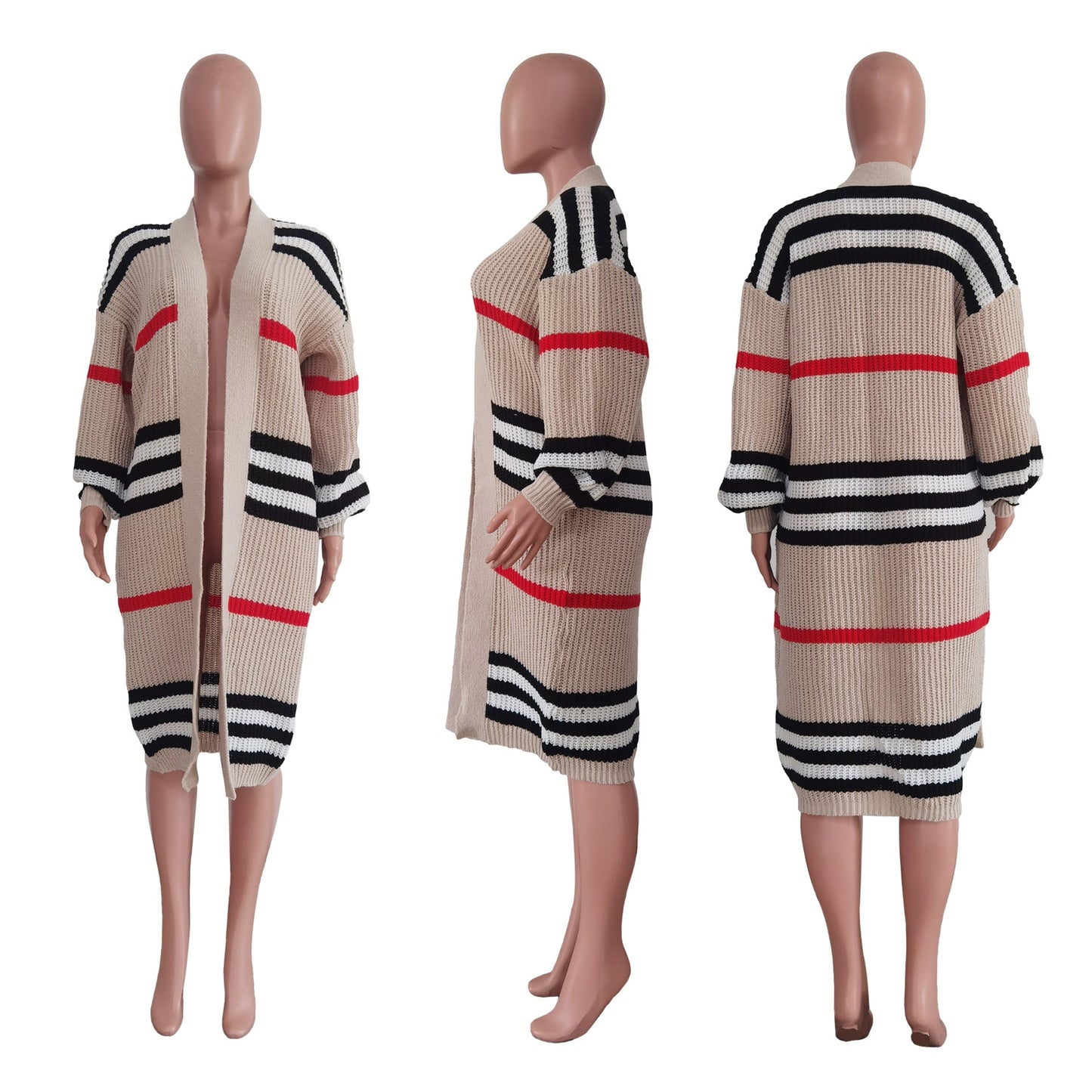 Long Handmade Knitted Striped Cardigan Jacket