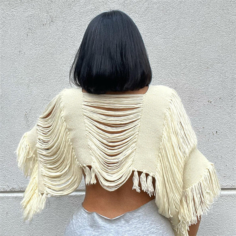 Hollow Fringe Pullover Knitted Loose Top