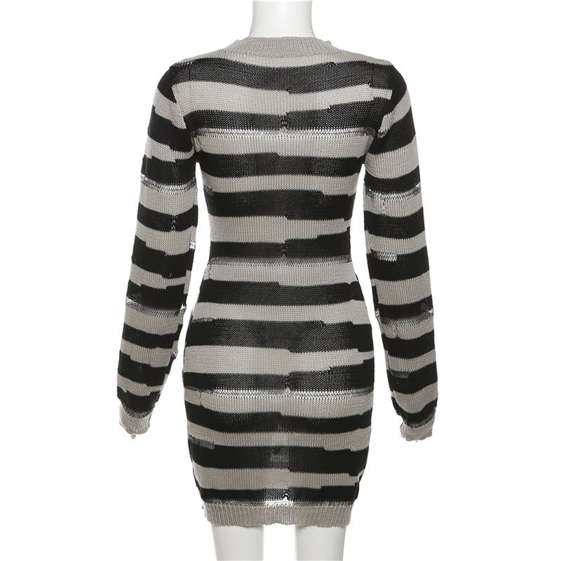 Hollow Knit Contrast Dress