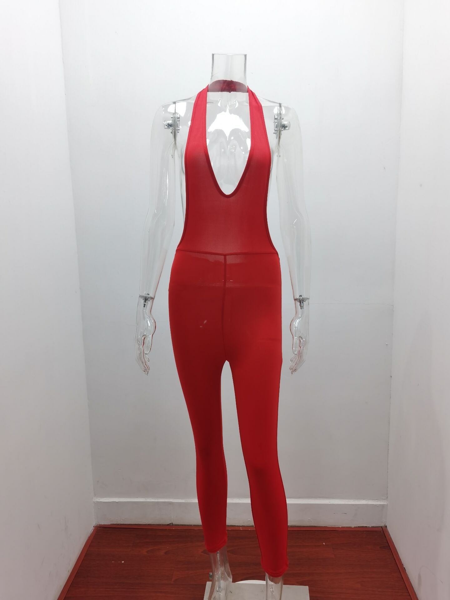 Tight-Fitting Sexy Halter Hanging Neck Sleeveless Deep V Hip-Lift One-Piece Jumpsuit