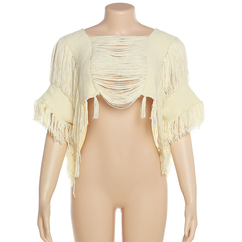 Hollow Fringe Pullover Knitted Loose Top