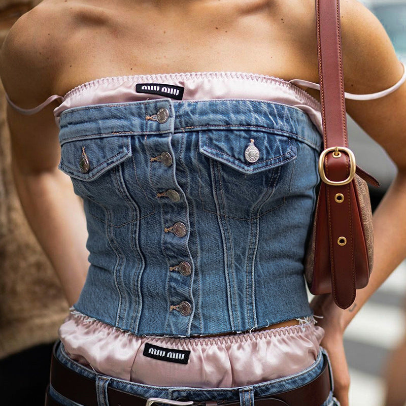 Denim Slim-Fit Buttoned Tank-Top