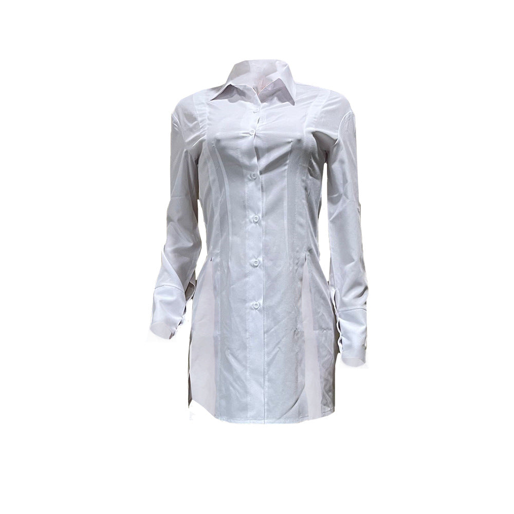 Fashion Sexy Split Suit Collar Shirt Sleeve Top