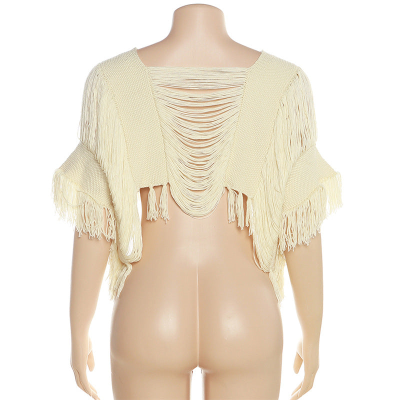 Hollow Fringe Pullover Knitted Loose Top