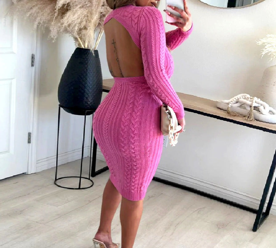 Backless Slim Fit Hip-Wrapped Sweater Dress