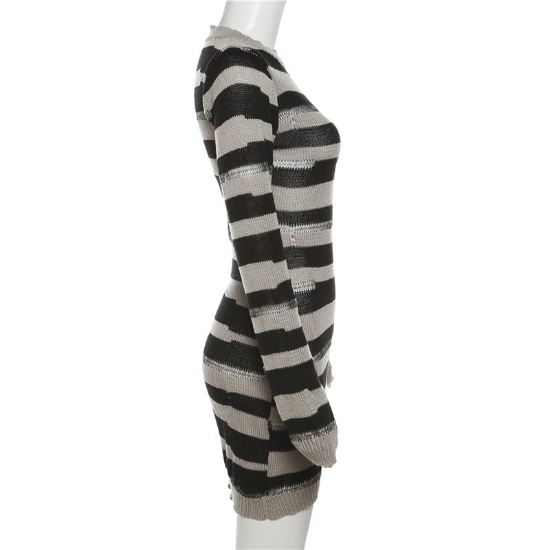 Hollow Knit Contrast Dress