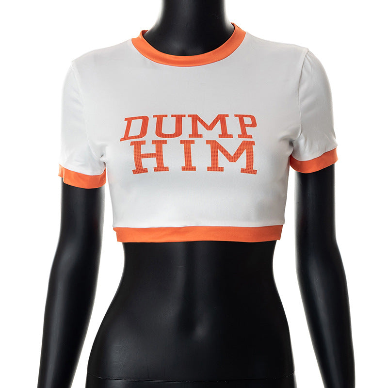 Cropped Round Neck Short Sleeve 'Dump Him' Printed Top