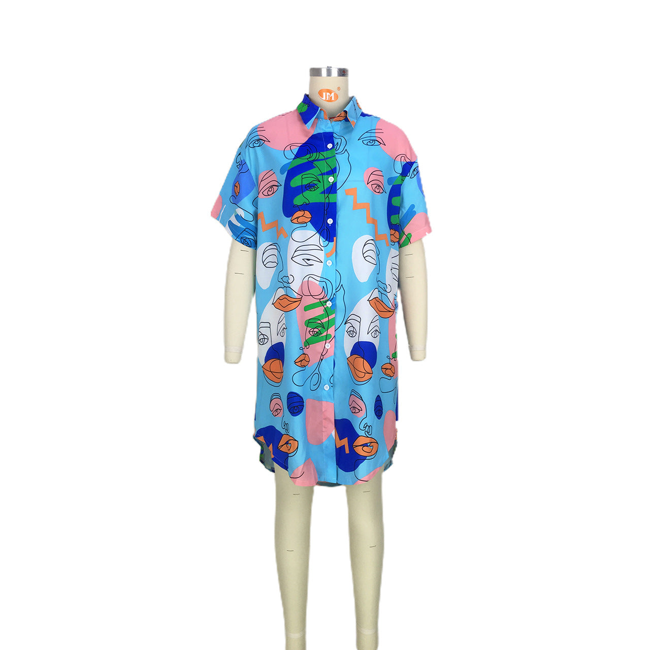 Face Abstract Printing Shirt Dress