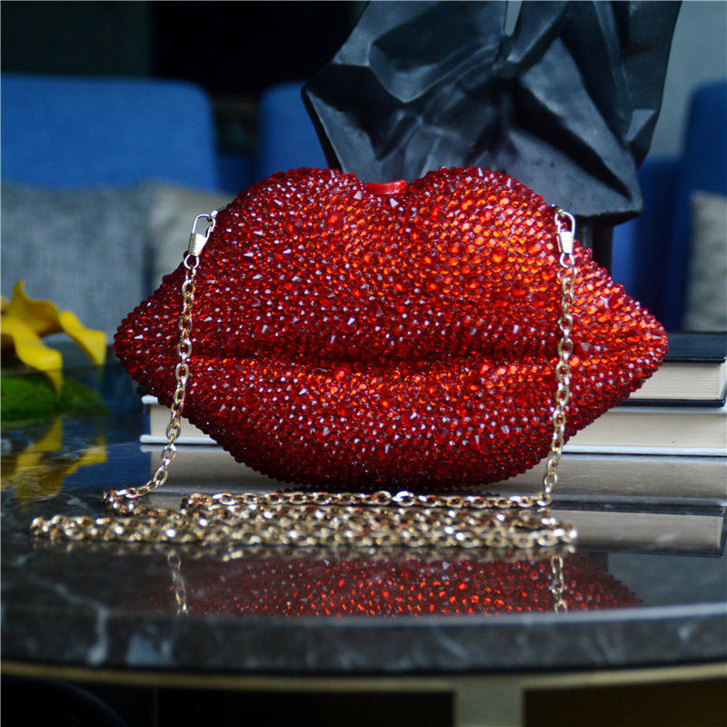 Luxury  Rhinestone Lips Chain Bag