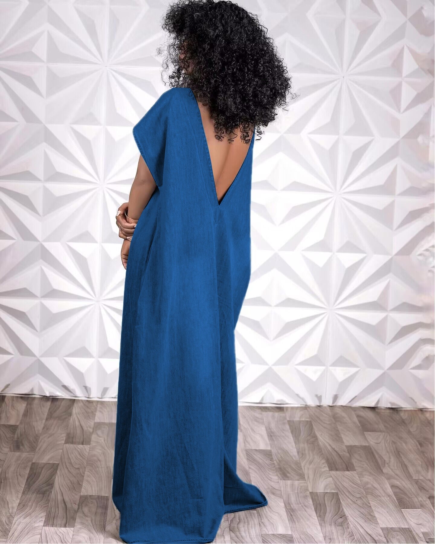 Denim Loose Deep V Open Back Dress