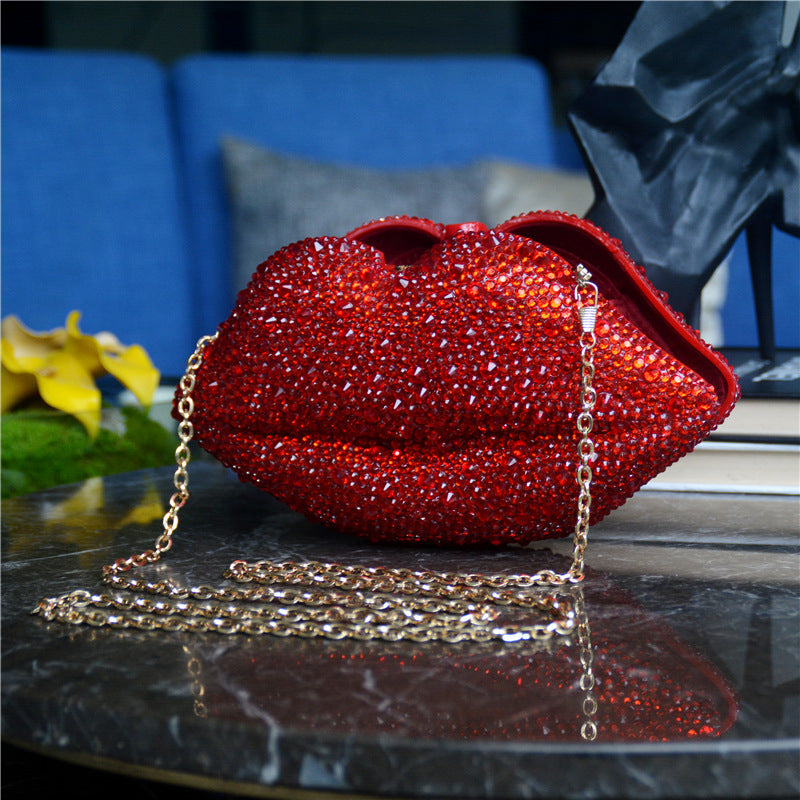 Luxury  Rhinestone Lips Chain Bag