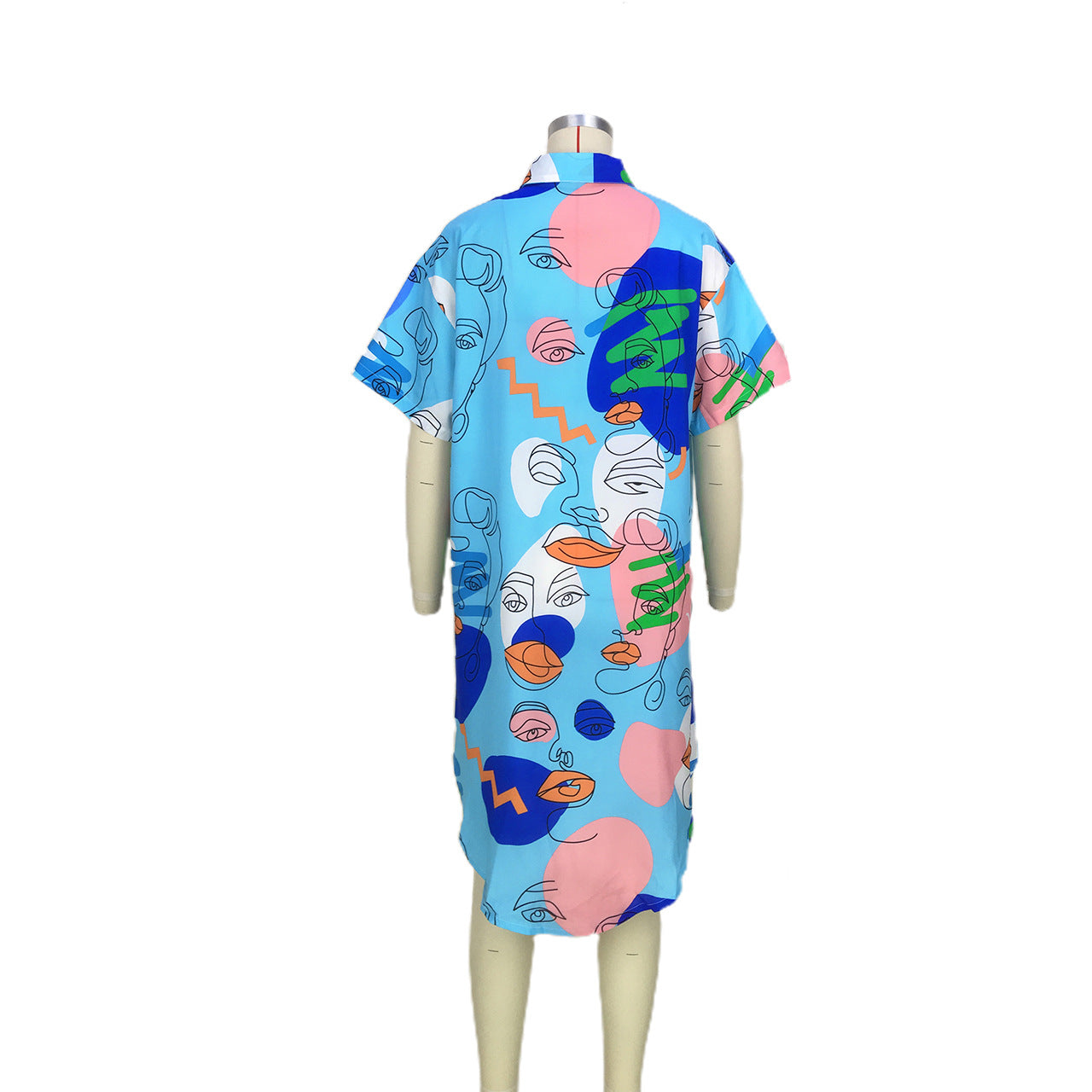 Face Abstract Printing Shirt Dress