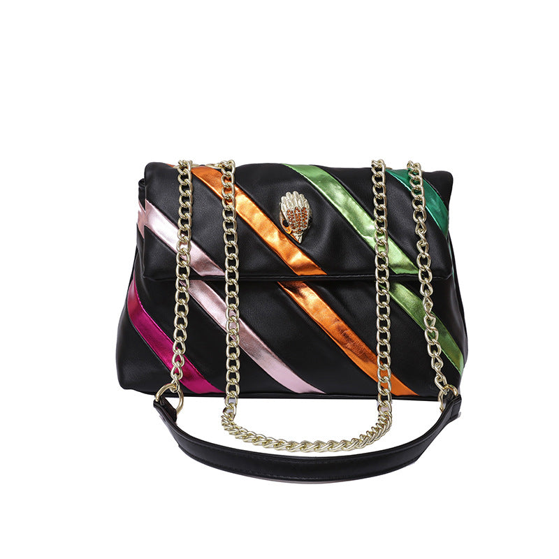 Color Contrast Patchwork Metal Toe Cap Crossbody Chain Bag