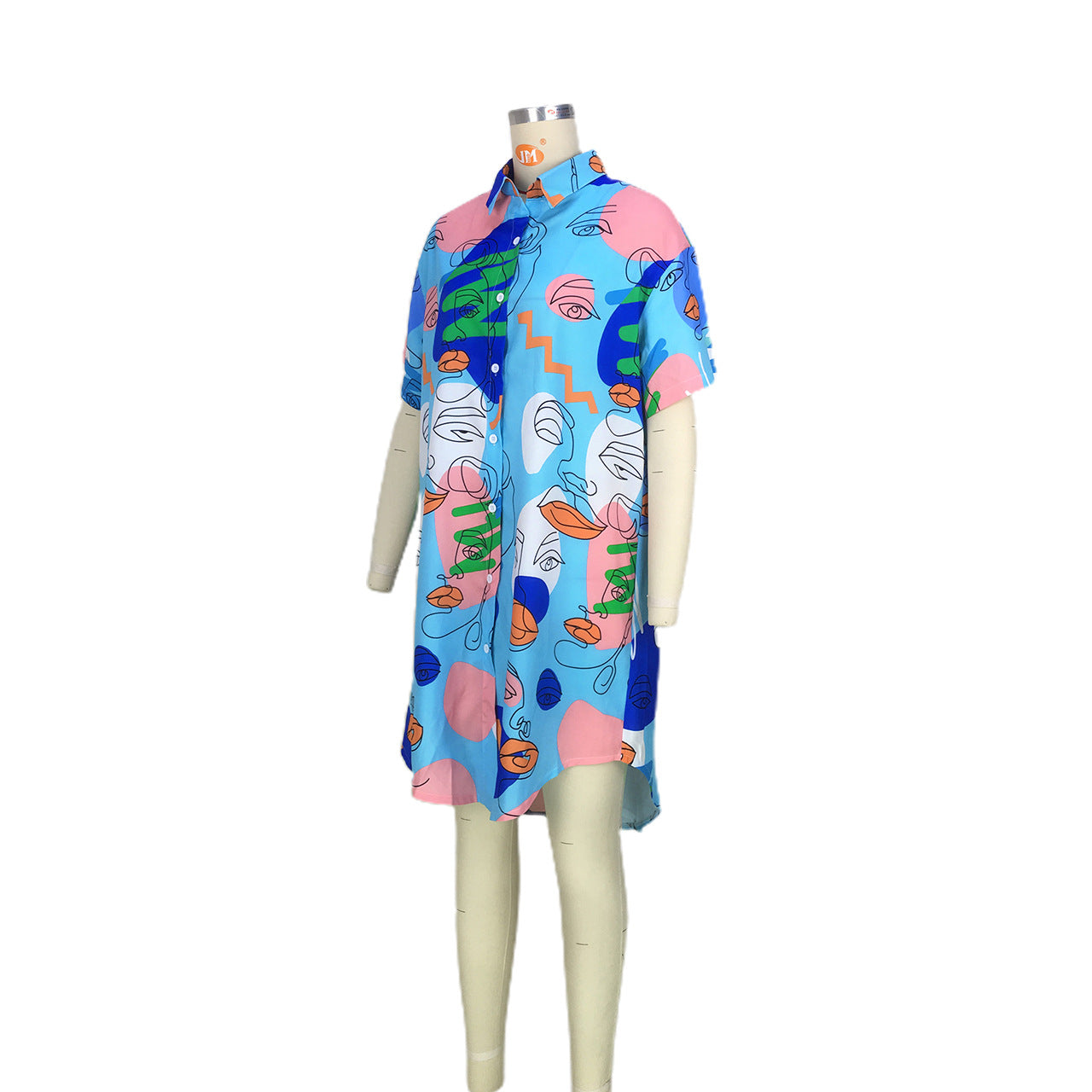 Face Abstract Printing Shirt Dress