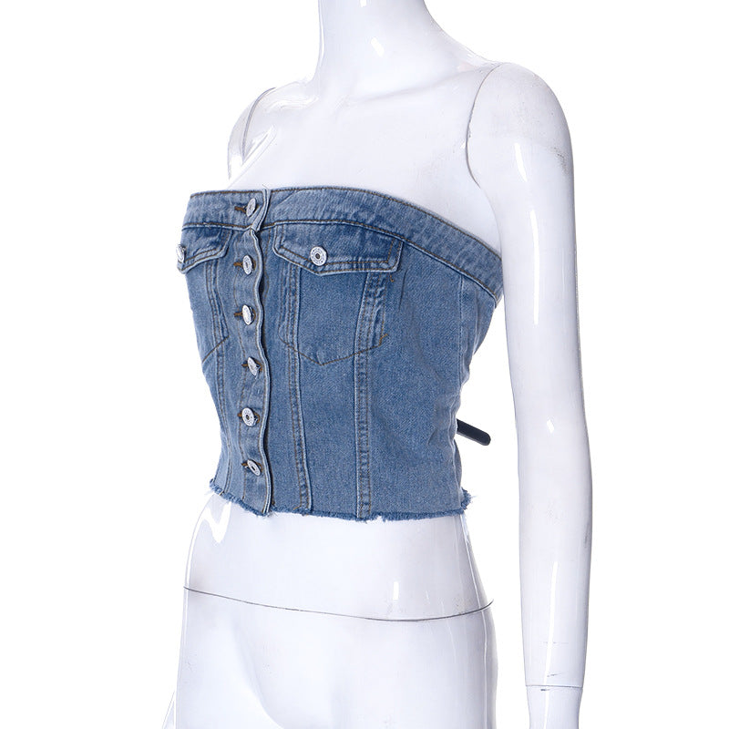 Denim Slim-Fit Buttoned Tank-Top