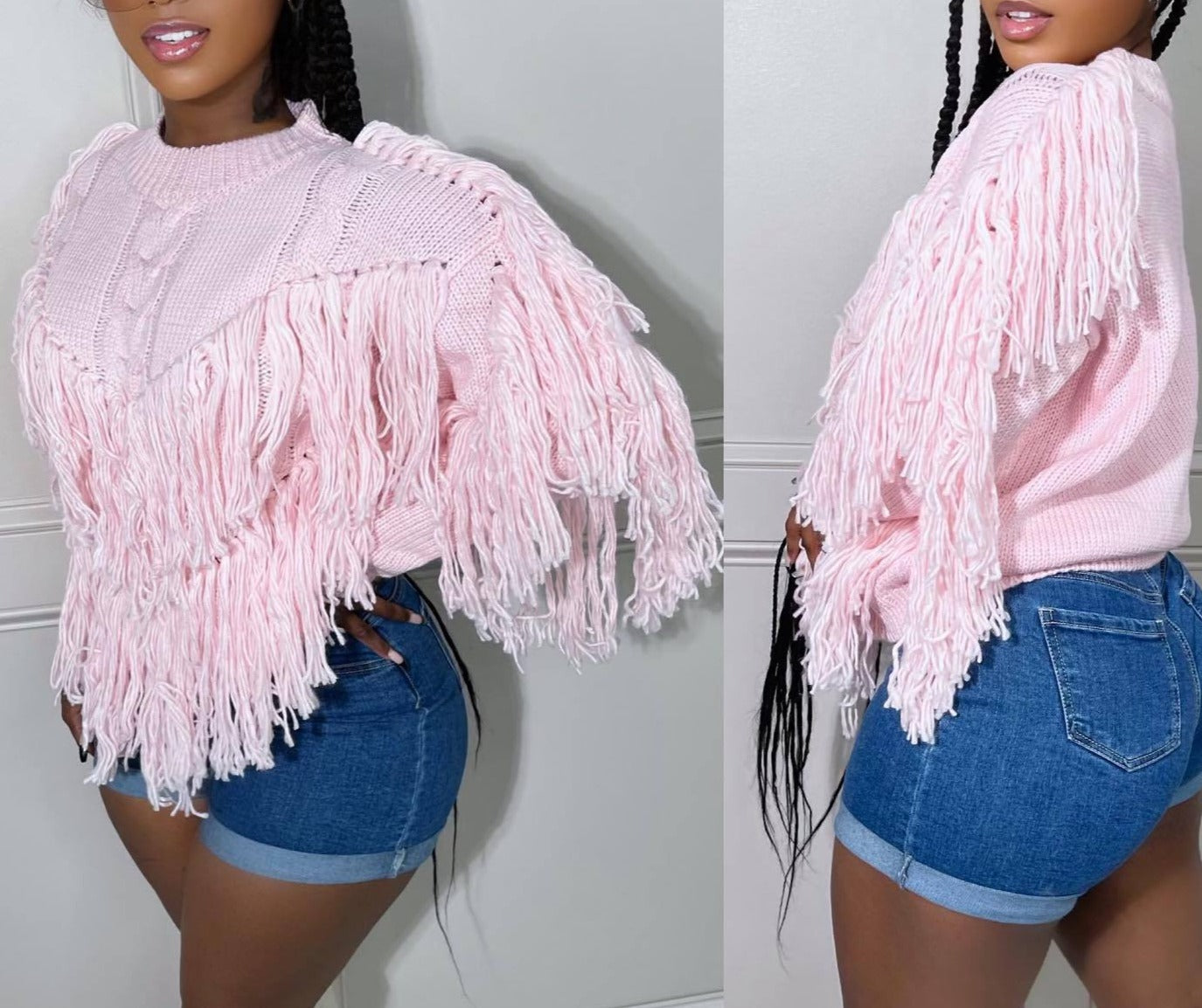 Knitted Hand Crochet Tassel Sweater Top