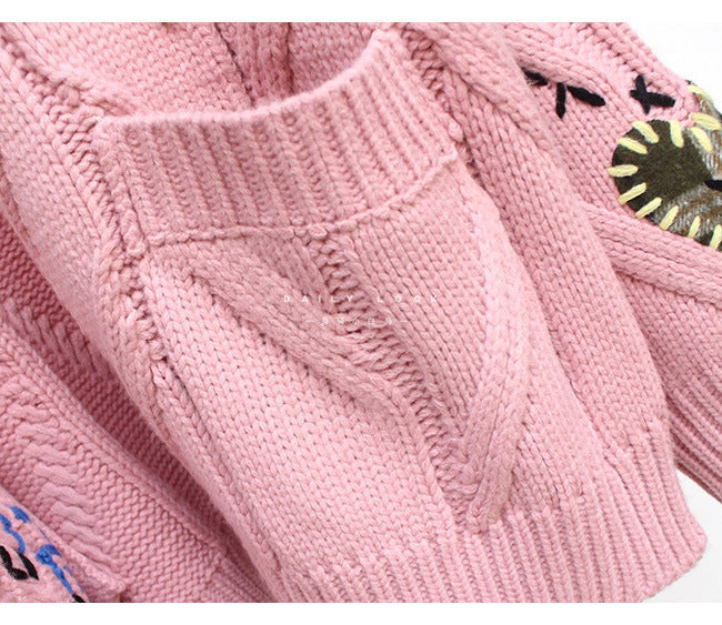 Embroidered Sweater Female Lettering Loose Knit Coat