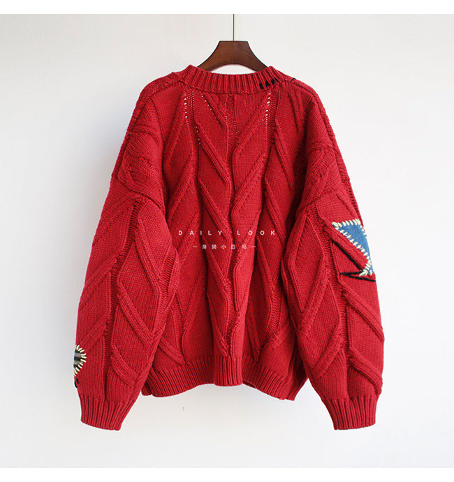 Embroidered Sweater Female Lettering Loose Knit Coat