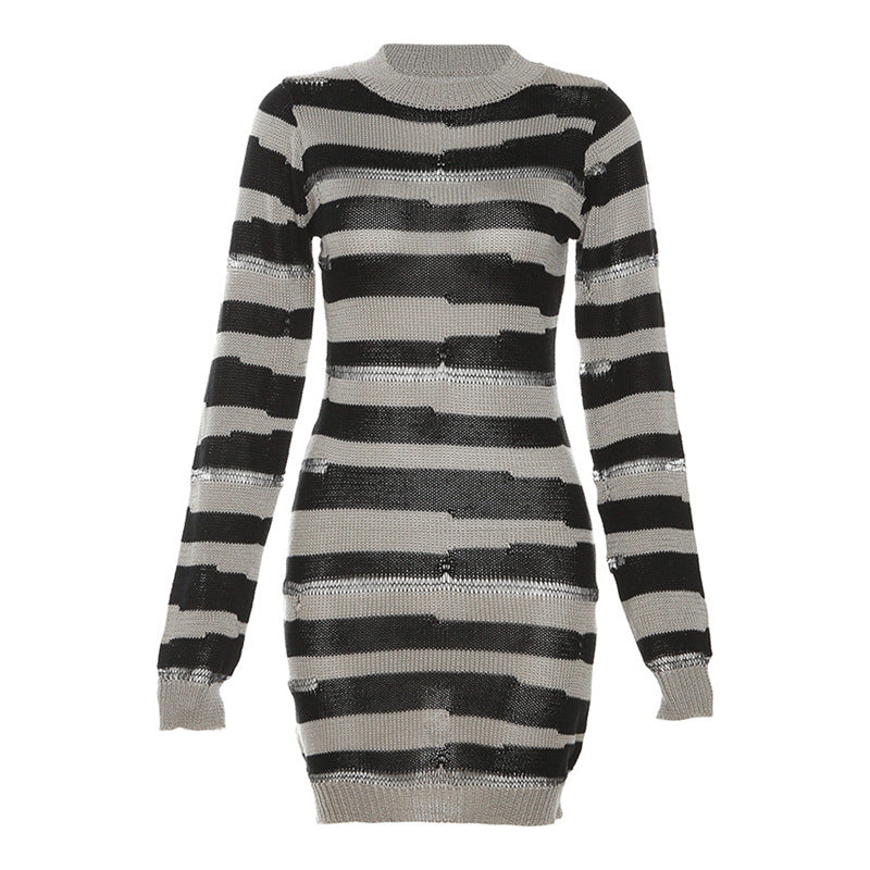 Hollow Knit Contrast Dress