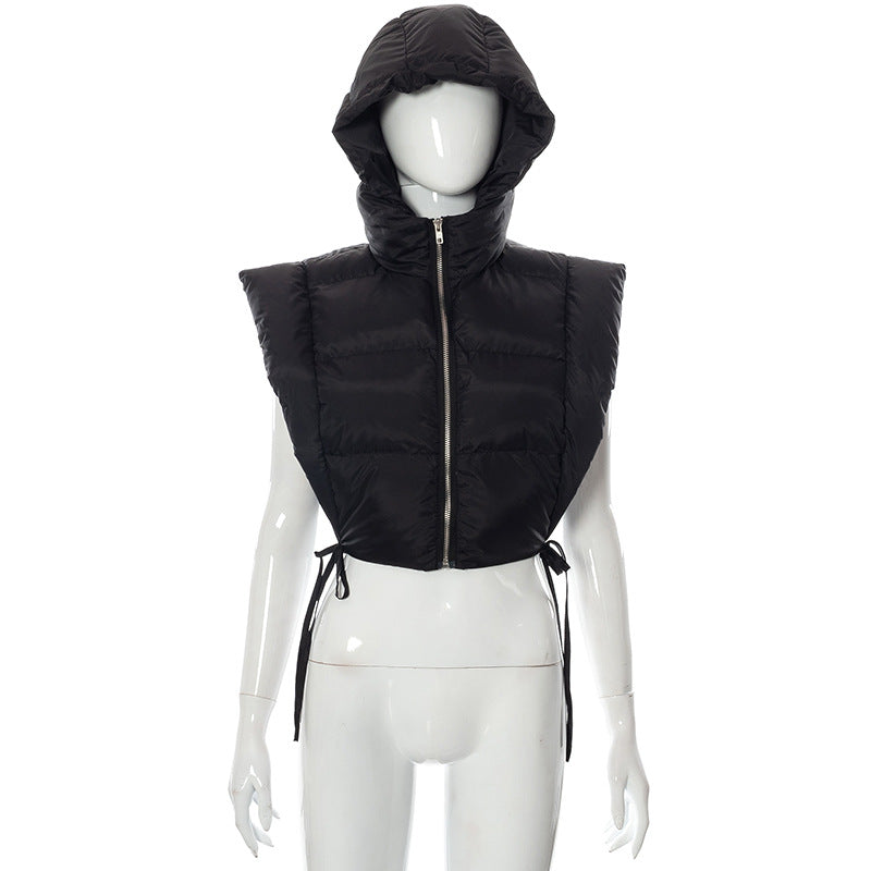 Hooded Zipper Lace Up Warm Fleece Jacket