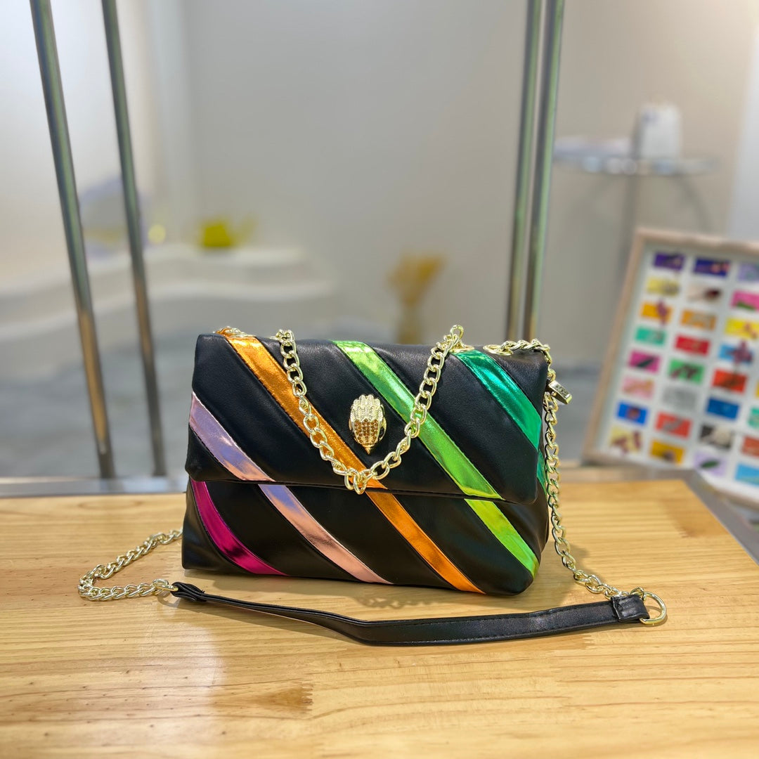 Color Contrast Patchwork Metal Toe Cap Crossbody Chain Bag