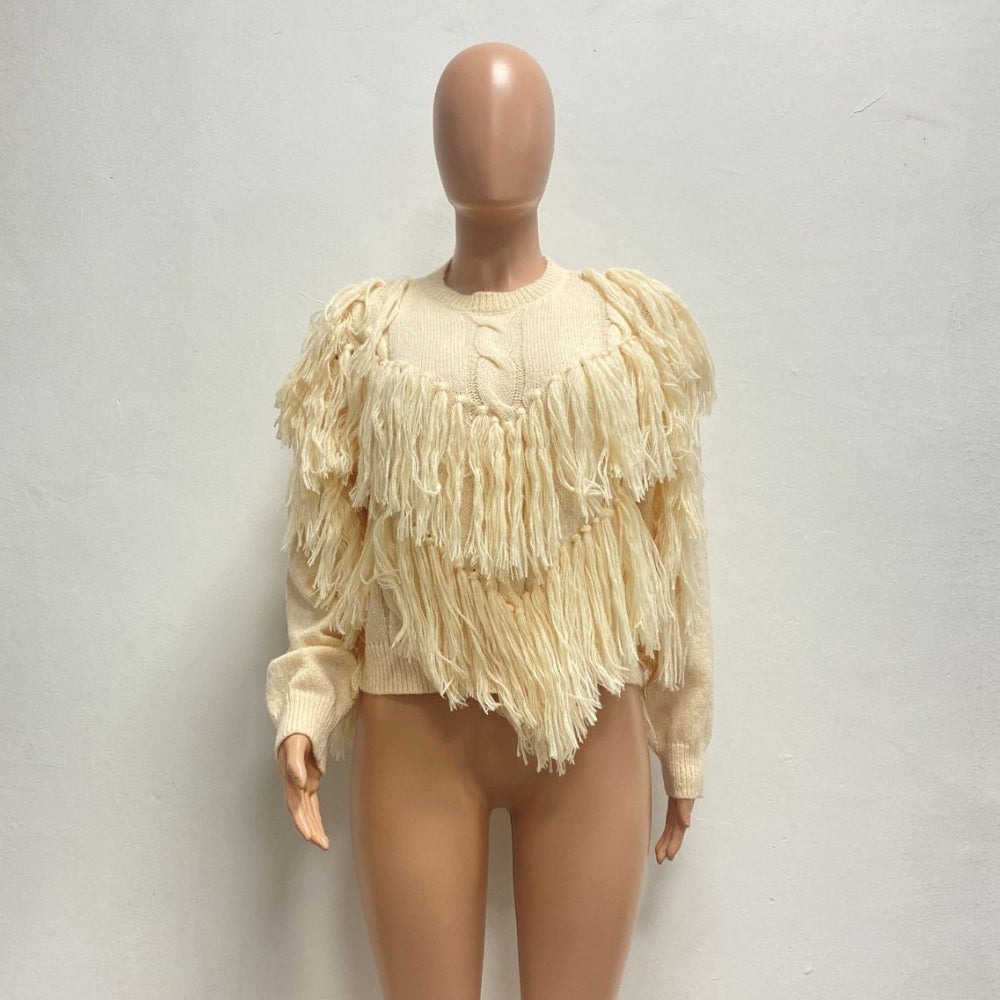 Knitted Hand Crochet Tassel Sweater Top