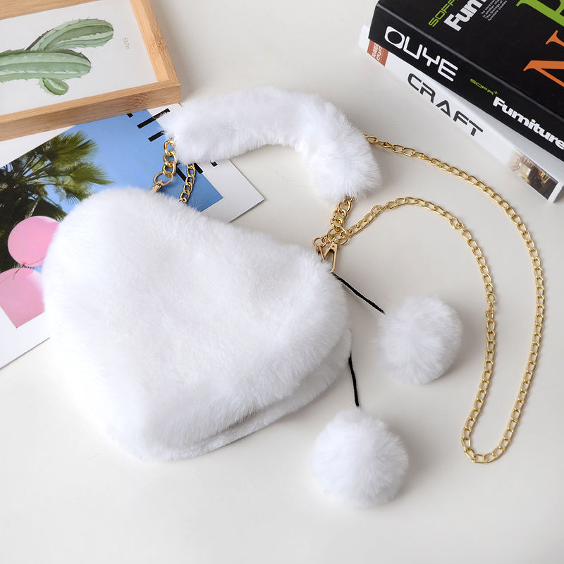 Solid Color Fluffy Soft Fur Cute Heart Bag