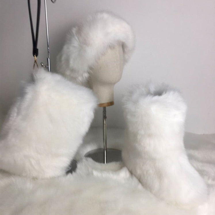 Faux Fur Headband/Boots/Bag Set 3pcs